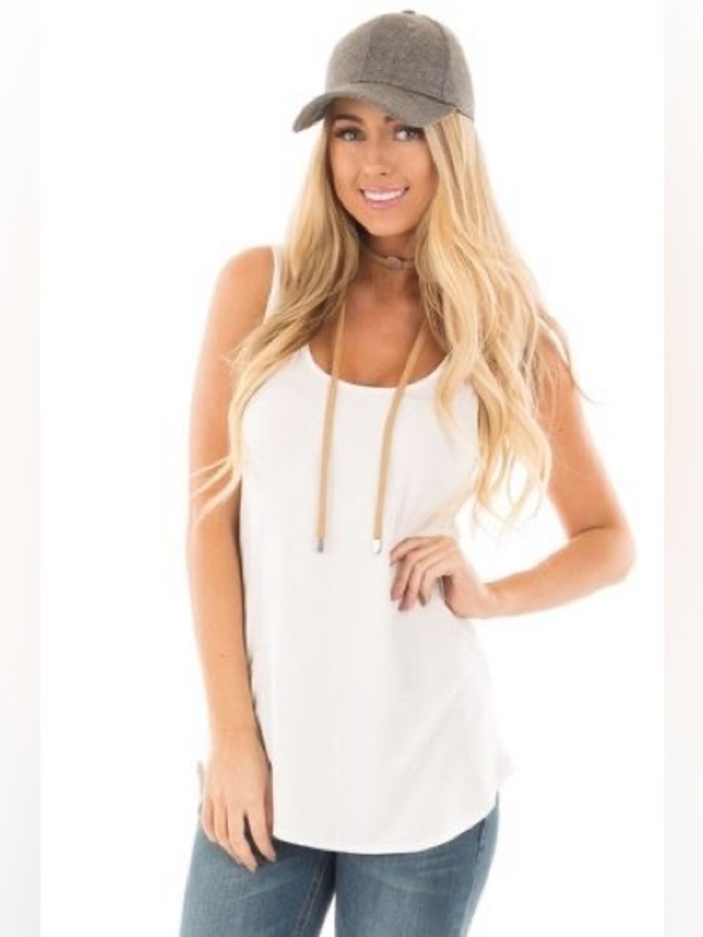 Ivory Loose Scoop Neck Tank Top (L)